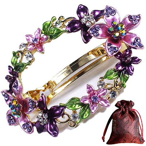 Traditional Gorgeous Chinese Cloisonne Barrette French Clip, Rose Flower Retro Vintage Cultural Designed Enameled Jewelry, Cloisonné (Peacock Teal(Barrette French Clip))