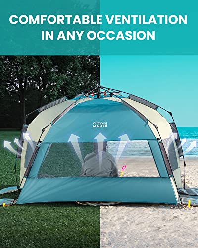 Outdoormaster Pop Up Beach Tent For 4 Person - Easy Setup And Portable Beach Shade Sun Shelter Canopy With Upf 50+ Uv Protection Removable Skylight Family Size - Cancun Seashore #TOP4