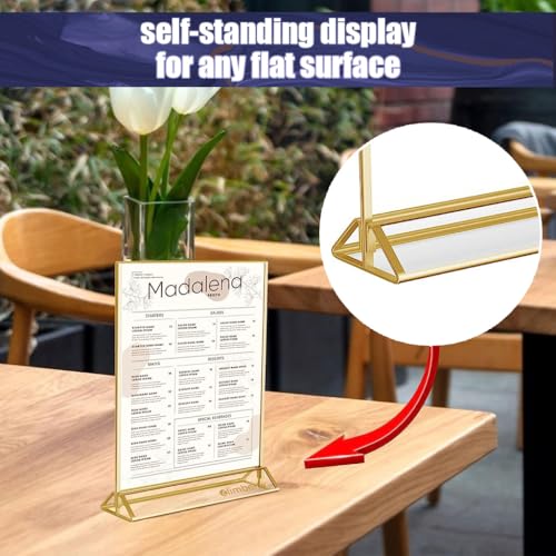 Image of Climberty 6 Pcs A6 Acrylic Gold Signage Holders,4 X 6 Inch Clear Picture Frames With Gold Borders And Vertical Stand,Double Sided Table Menu Display Stand For Restaurant Signs,Wedding Table And Photos