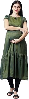 CEE 18 Women's Cotton Rayon A-Line Maternity/Feeding Kurti with Zippers(9890_44,Breathtaking Green,44) Price In India
