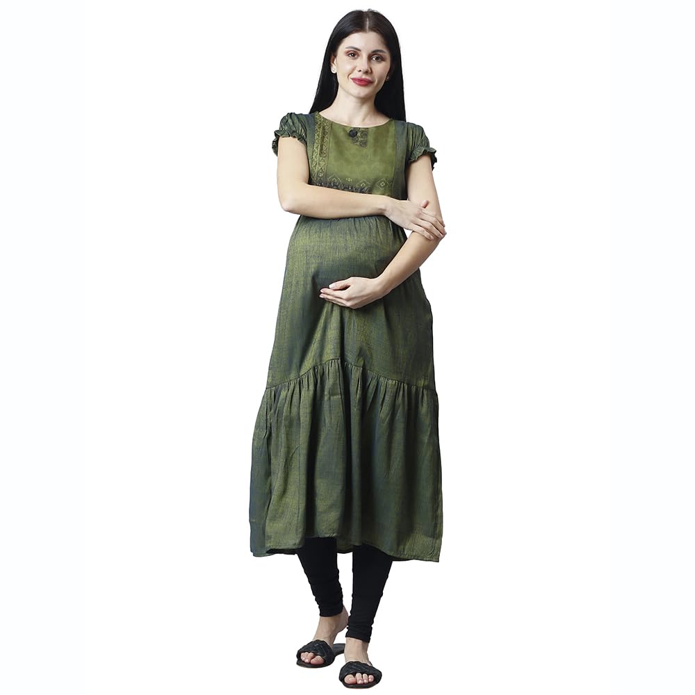 CEE 18 Women's Cotton Rayon A-Line Maternity/Feeding Kurti with Zippers(9890_44,Breathtaking Green,44)