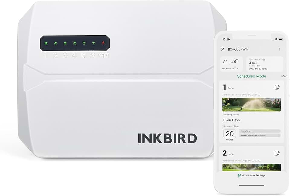 Inkbird Programmateur Arrosage WiFi 6 Voies, Contrôle APP | Retard de Pluie, Ajustement Saisonnier, Mode Manuel, Fonction Mémoire, Minuteur Arrosage Automatique pour Jardin Pelouse Cour Global Recycled Standard