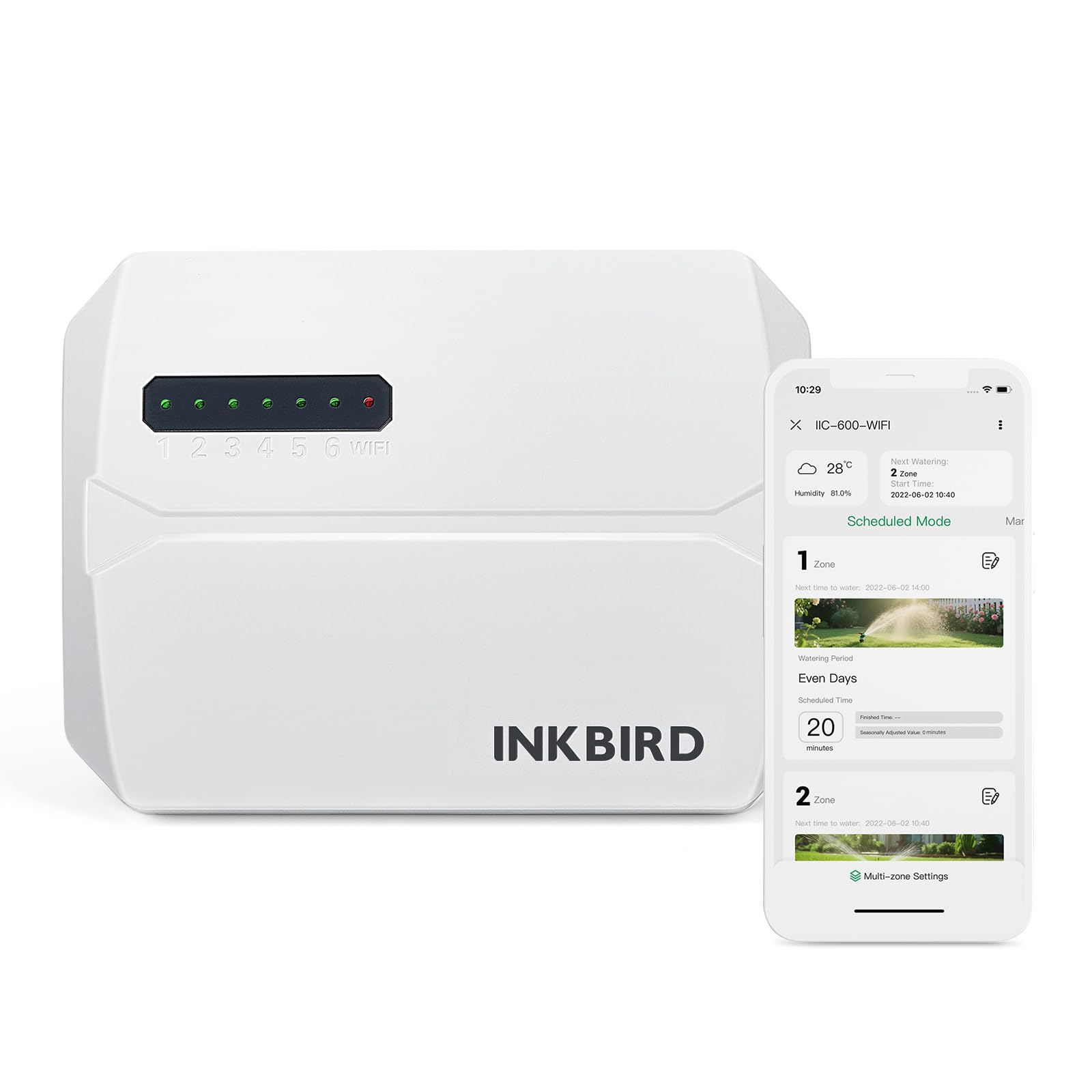 Inkbird 6-drożny programator nawadniania WiFi, 6-strefowy automatyczny programator nawadniania, inteligentny kontroler nawadniania z aplikacją i sezonową regulacją