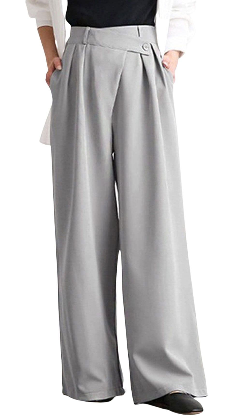CHARTOU Women Casual Irregular Office Work Palazzo Wide Leg Pants High Waist Flowy Flared Pants