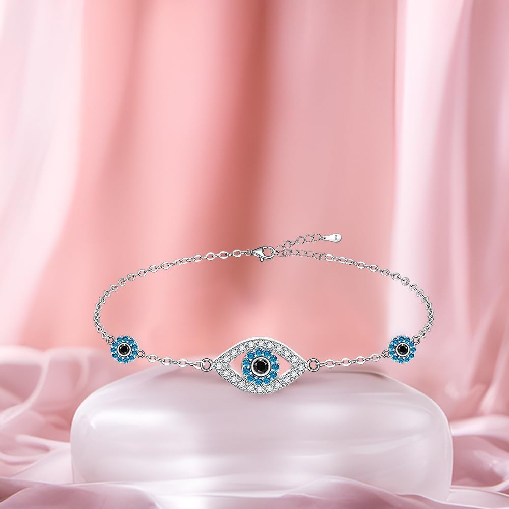 Evil Eye Anklet S925 Sterling Silver Blue Evil Eye Ankle Bracelets for Women Greek Turkish Good Luck Anklets Jewelry Dainty Summer Mothers Day Gifts Adjustable