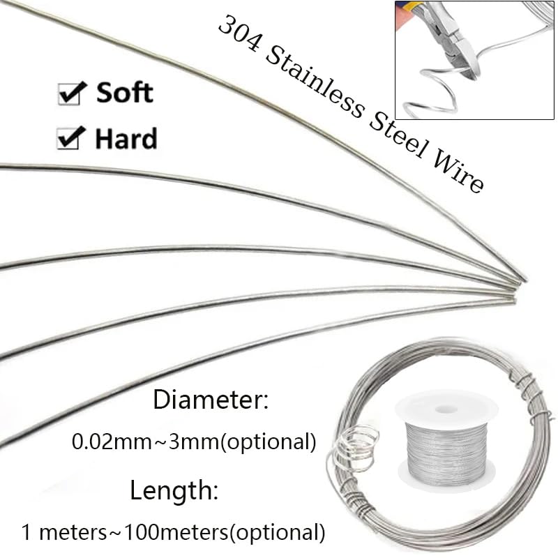 Cable metálico Flexible, Steel Wire Single Strand Round Bright Silk(0.3mm X 50M,Hard Steel Wire)