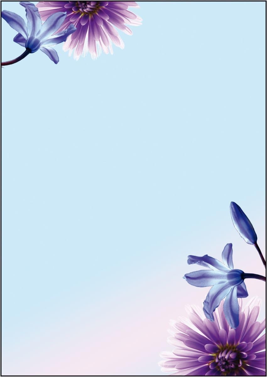 Image secondaire de SIGEL DP903 Papier à lettres, 21 x 29,7 cm, 90g/m², fleurs du printemps, bleu et violet, 50 feuilles,