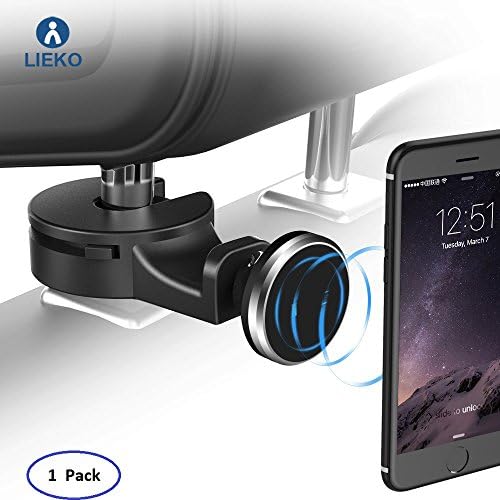 Car Headrest Magnetic Mount, Lieko Phone Holder Hook Car Backseat Headrest Mount Organizer for Magnetic Phone eReader, Car vehicle back seat hanger hook for bag