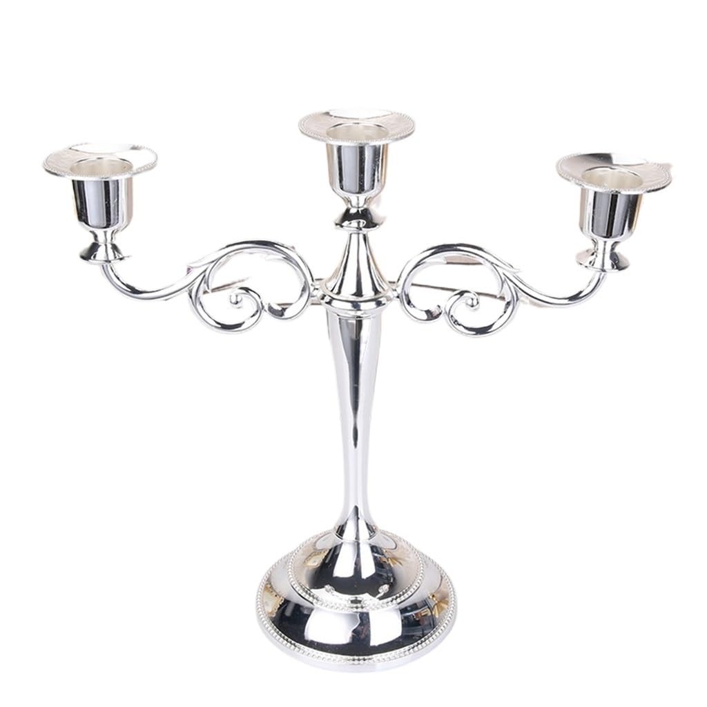 HTTGDGDH Three Headed European Candle Holder Ornament Vintage Candlelight Home Decoration,Argento-Size