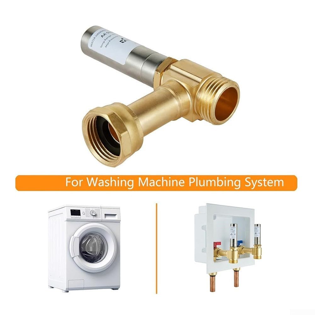 Pararrayos de martillo de agua en ángulo de 3/4 pulgadas para lavadoras, construcción de acero inoxidable y latón, absorción de impactos para sistemas de fontanería, paquete de 2