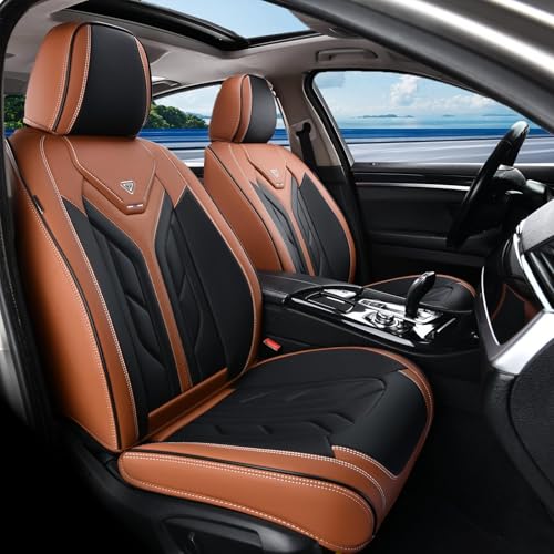 Image of Coverado Front Seat Covers, Car Seat Covers Front Seats, Leather Seat Covers for Cars, Automotive Seat Covers Car Seat Protector Car Accessories Fit for Most Sedans SUV Pick-up Truck(Black&Brown)