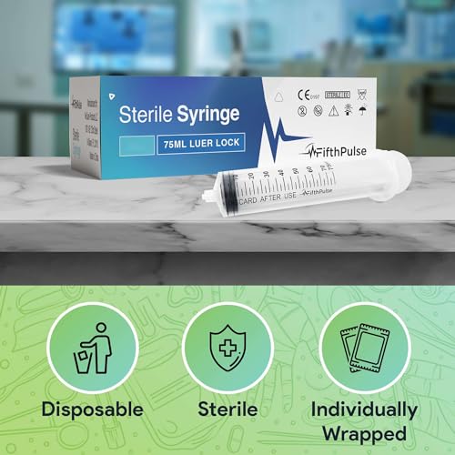 75 ml Syringe without Needle - 5 Pack of Individually Wrapped Disposable Syringes - Good for Medical, Scientific Lab, Home Use, and More - Sterile Luer Lock Syringes - Thumbnail 3