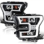 Spec-D Tuning Jet Black Projector Headlights W/LED Daytime Compatible with 2015-2017 Ford F150, Left + Right Pair Headlamps Assembly
