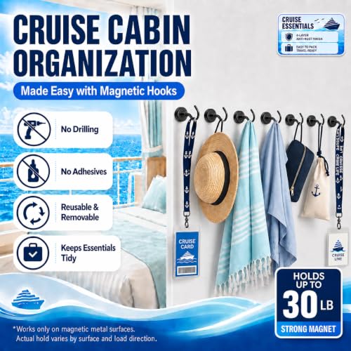 Image of Neosmuk Black Magnetic Hooks, 22 lb+ Heavy Duty Earth Magnets with Hook for Refrigerator, Extra Strong Cruise Hook for Hanging, Magnetic Hanger for Curtain, Grill (Silver White, Pack of 6)