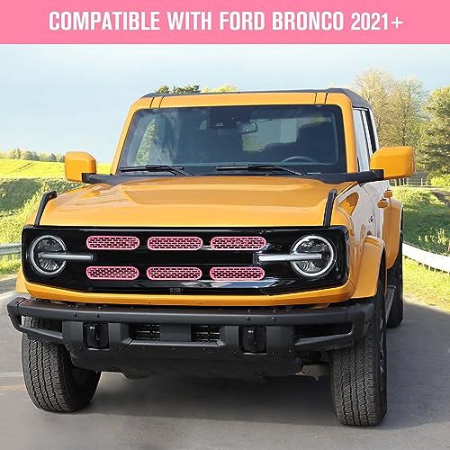 Image of Jimen Compatible with Ford Bronco 2021-2023, 6PCS Front Grille Inserts Mesh Grill Cover Exterior Trim Accessories (Pink)