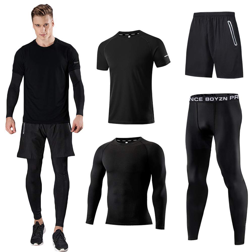 HolureMen's Sports Running Set (Pack of 4 or 5) Athletic Shirt+Short/Compression Shirt+Pants with Coat Tracksuit Gym SuitsGlobal Recycled StandardGlobal Recycled StandardGlobal Recycled Standard