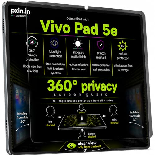 Image of Pxin 360 Pro Privacy Screen guard compatible with Vivo Pad 5e | Anti Glare | Anti UV | Anti Blue | Anti Reflection | Privacy Filter | Unbreakable Build