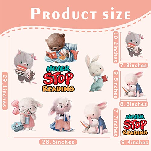 Reading Wall Decals Colorful Inspirational Wall Decal Peel And Stick Bear Forest Animals Wall Stickers Reading Books Wall Sticker For Nursery Classroom Playroom Kids Baby Bedroom Study Room Decor Gift #TOP4