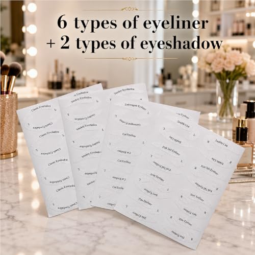 Image of Reusable Eyeliner Stencil for Perfect Winged Eyeliner | Cat Eye Makeup Template Stickers | Smokey Eye & Eyeshadow Guide Tool for Beginners & Professionals | 32 Pair Eye Makeup Stencils
