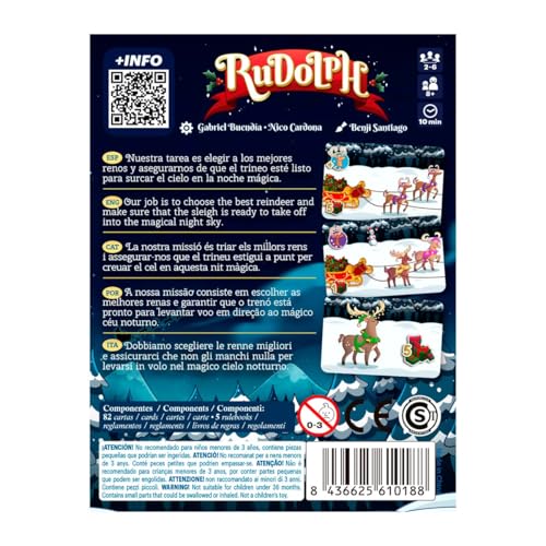 Miniatura 4 de Devir Rudolph – Juego de Cartas de Navidad | Juego rápido y Divertido para 2 a 6 Jugadores, Desde 8 años | Papá Noel (BGRUDOML)