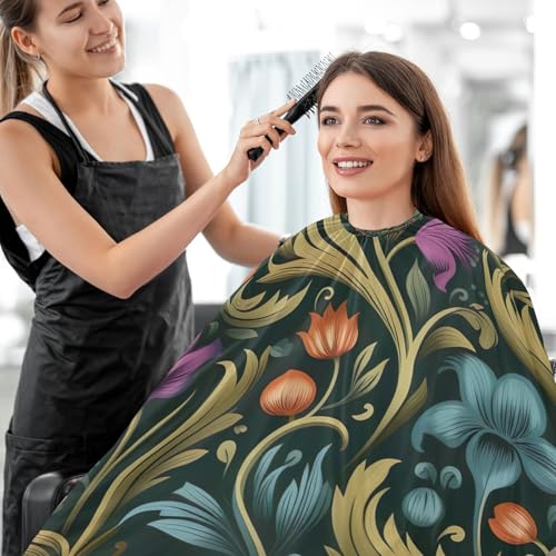 Capa Profesional para Corte de Cabello Impermeable Verde Oscuro con Diseño Floral y Cierre Ajustable de Broche para Peluquería y Estilismo miniatura 7
