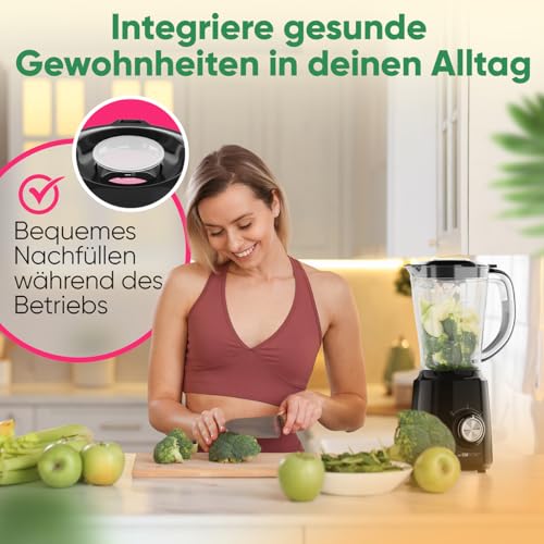 Clatronic® Standmixer 500W | Mixer | 4-fach Edelstahl-Messer rostfrei | 1,5L Smoothie Maker | Ice-Crush Funktion | 3 Stufen | Turbo-Funktion | Deckel mit Nachfüllöffnung | UM 3845 – Bild 5