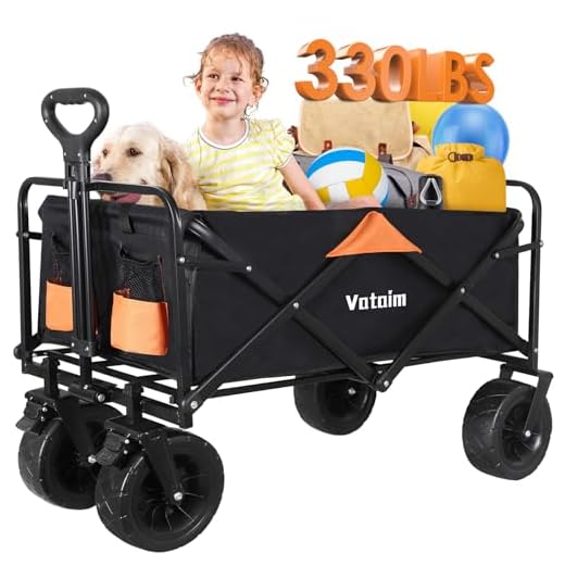 Folding Collapsible Wagon Heavy Duty Utility Beach Cart, Large Capacity Foldable Grocery Wagon with Universal Wide Wheels & Adjustable Handle for Garden Travel Beach Use, Black