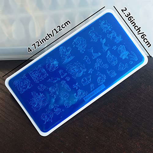 Cat Puppy Unicorn Nail Stamping Plate Kit Set, 7Pcs Star Heart Cute Animal Design Nail Stamper Plate Rabbit Dogs Mermaid Image Stamping Plates Alien Dinosaur Nail Art Stamp Templates Stencils Tools #TOP4