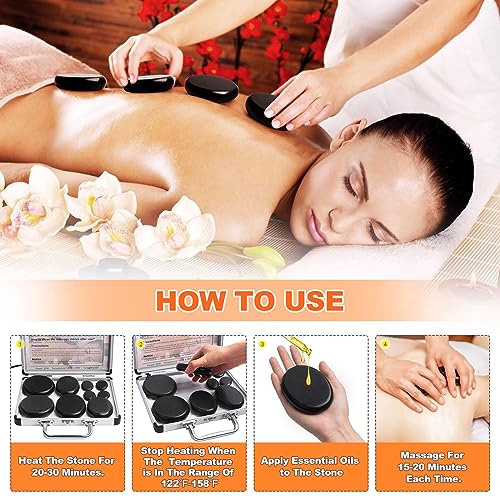 Hot Stones Massage Warmer Kit, 9Pcs Hot Stones Massage Set Portable Hot Stone with Heater, Hot Rocks Basalt Massage Stones for Home Spa Warming Therapy Relaxing