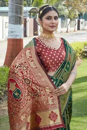Image of Yashika Women's Banarasi Kanjivaram Silk Woven Saree | Animal Printed Patola Silk Saree for Women
