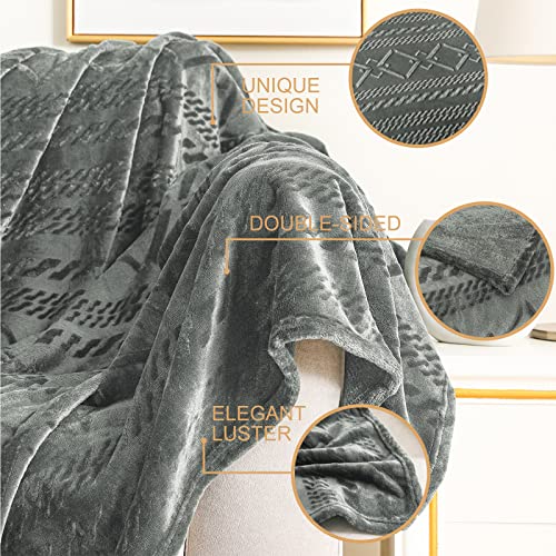 Exclusivo Mezcla Soft Throw Blanket For Couch Sofa, 50X60 Inches Fleece Blanket, Decorative Geometry Pattern Plush Dark Grey Blanket #TOP5