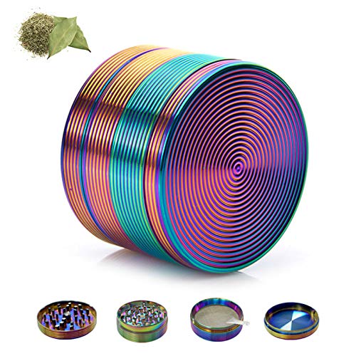 Herb Grinder 4 Piece 2.5\" Magnetic Top Grinder Durable Razor-sharp Teeth Mortar Spice Herb Grinder Colorful Rainbow Spice Grinder with Pollen Catcher for Spices/Vanilla Grind
