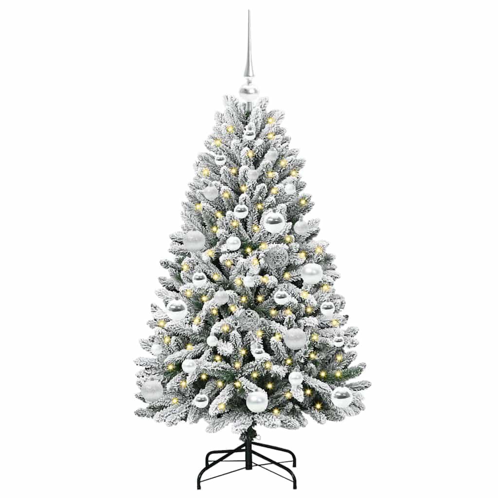 Albero di Natale artificiale verde e bianco 120 cm, PVC e metallo, pieghevole con rami realistici, ideale per interni ed esterni protetti, facile da montare, decorazione festiva