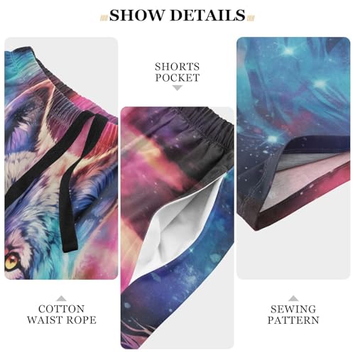 ALAZA Wolf Colorful Sky Space Galaxy Wolf Men's Pajama Shorts with Pockets4