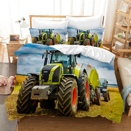 CXYXHW Housse de Couette Tracteur,3D Motif Tracteur Parure de Lit 3 Pièces,Motif tracteurs pour...