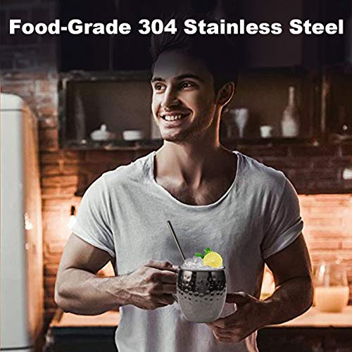 Moscow Mule Mugs Set Of 4, Gift Set Black Mule Mugs Pure Solid Hammered Stainless Steel Mule Mug For Drinking, 16Oz Food Safe 100% Handcrafted Moscow Mule Kit #TOP1