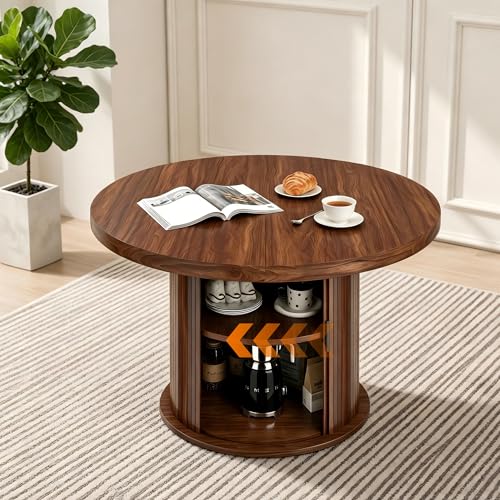 Songvas Table a Manger Ronde 120cm, Table de Cuisine pour 4 à 6 Personnes avec Rangement Capacité de Charge 150 kg, pour Salle à Manger, Cuisine, Balcon,...