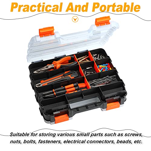 3 Pack Double Sided Tool Box Hardware Storage Organizer Small Parts Case Portable Plastic Tackle Container With 34 Removable Dividers For Organizing Screws Nuts Nails Bolts (Orange) #TOP4