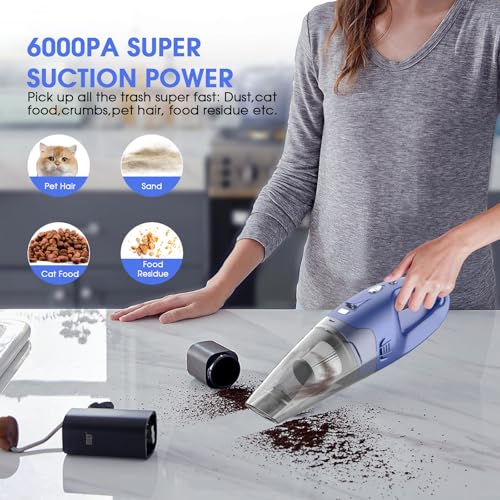 Image of YOOHI Handheld Vacuum Cordless Rechargeable - 6000Pa Mini Hand Held Vacuum, LED Light, 20-25 Mins Runtime, USB Charging, 500ML Cup - Lightweight Small Vacuum Cleaner Cordless for Car /Office /Home