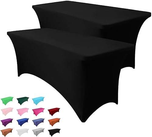 Heochy 2 Pack 6FT Table Cloth for Rectangle Tables - Black Tablecloths Rectangular Fitted Stretch Spandex Table Covers 6 ft for Birthday, Cocktail, Wedding, Banquet, Party Tablecloth