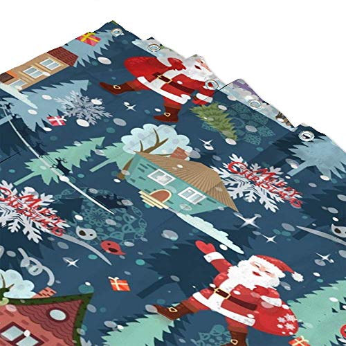 Rideau de douche de Noël lavable en polyester bleu avec 12 crochets