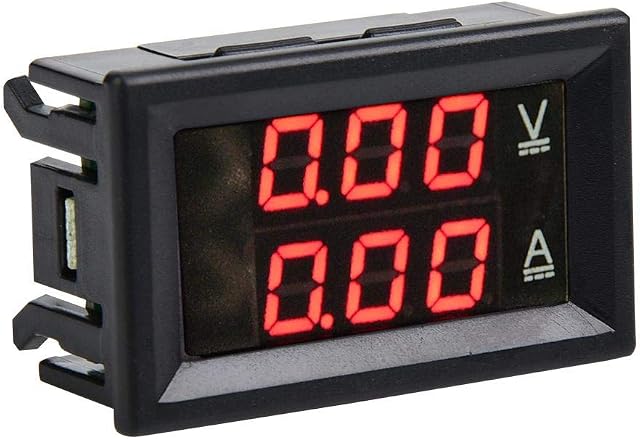 3 Digit DC 0-100V 50A/100A Voltmeter Ammeter Gauge Dual LED Digital Voltage Current Panel Meter Volt Tester Meter Amp Detector(Red & Red-10A)