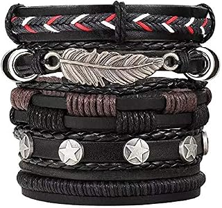 University Trendz Black Leather Wrap Bracelets for Men -5 Pieces Price In India
