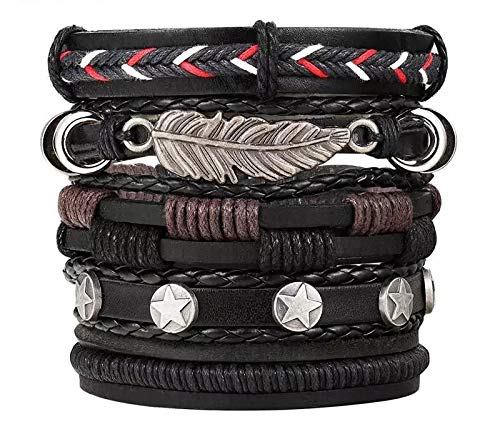 University Trendz Black Leather Wrap Bracelets for Men -5 Pieces - Review, Price and Buying Guide