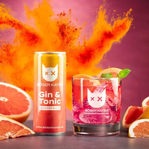 BÖSER KATER Grapefruit, Gin & Tonic Dosen - Erfrischender Saftiger Grapefruit-Geschmack für unterwegs, Handlicher 12 x 2