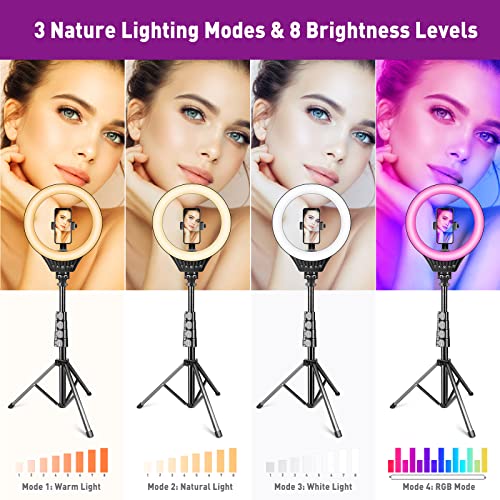 10" Ring Light With Tripod Stand And Phone Holder Rgb Selfie Ring Light With 59" Stand & Desk Phone Tripod Stand,8 Dimming Levels,17 Color Led Ring Lights For Phone,Live Stream,Make Up,Youtube,Tiktok… #TOP1