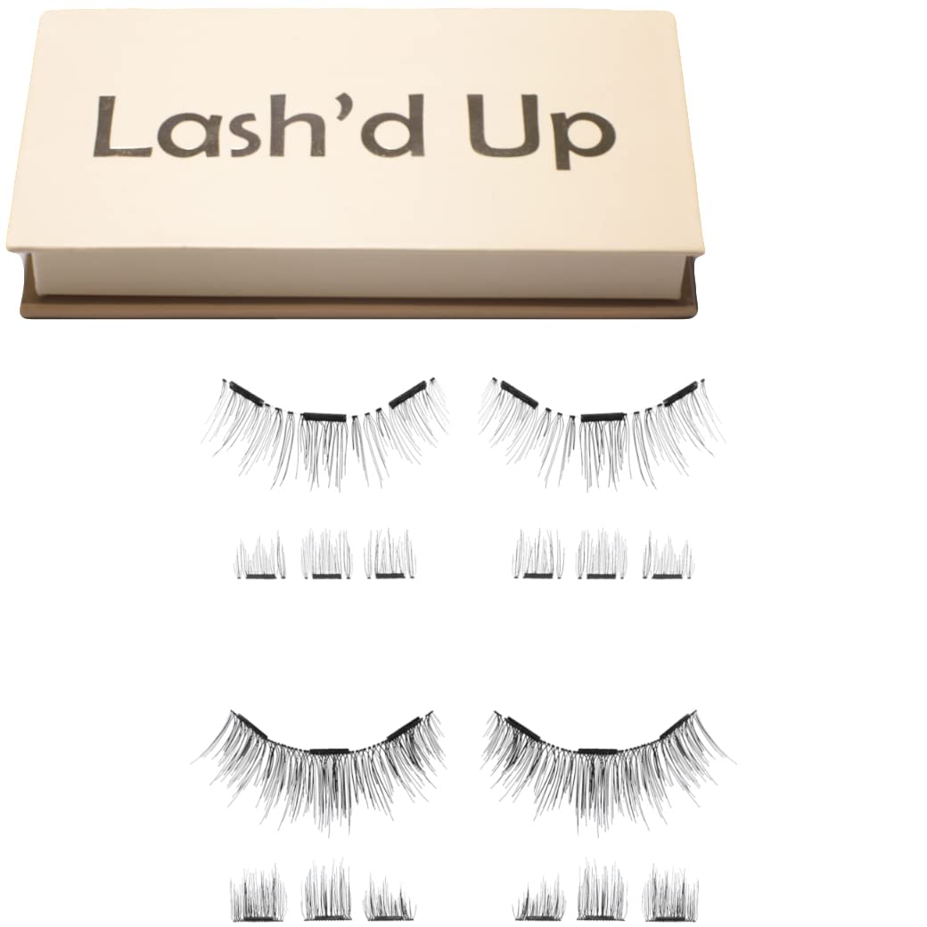 Lash'd Up (2 Pairs) Dual Magnetic Eyelashes Natural Look Full Lashes with Anchors, No Magnetic Liner Needed (The Natural Duo, 2 Magnets, Complete Kit)