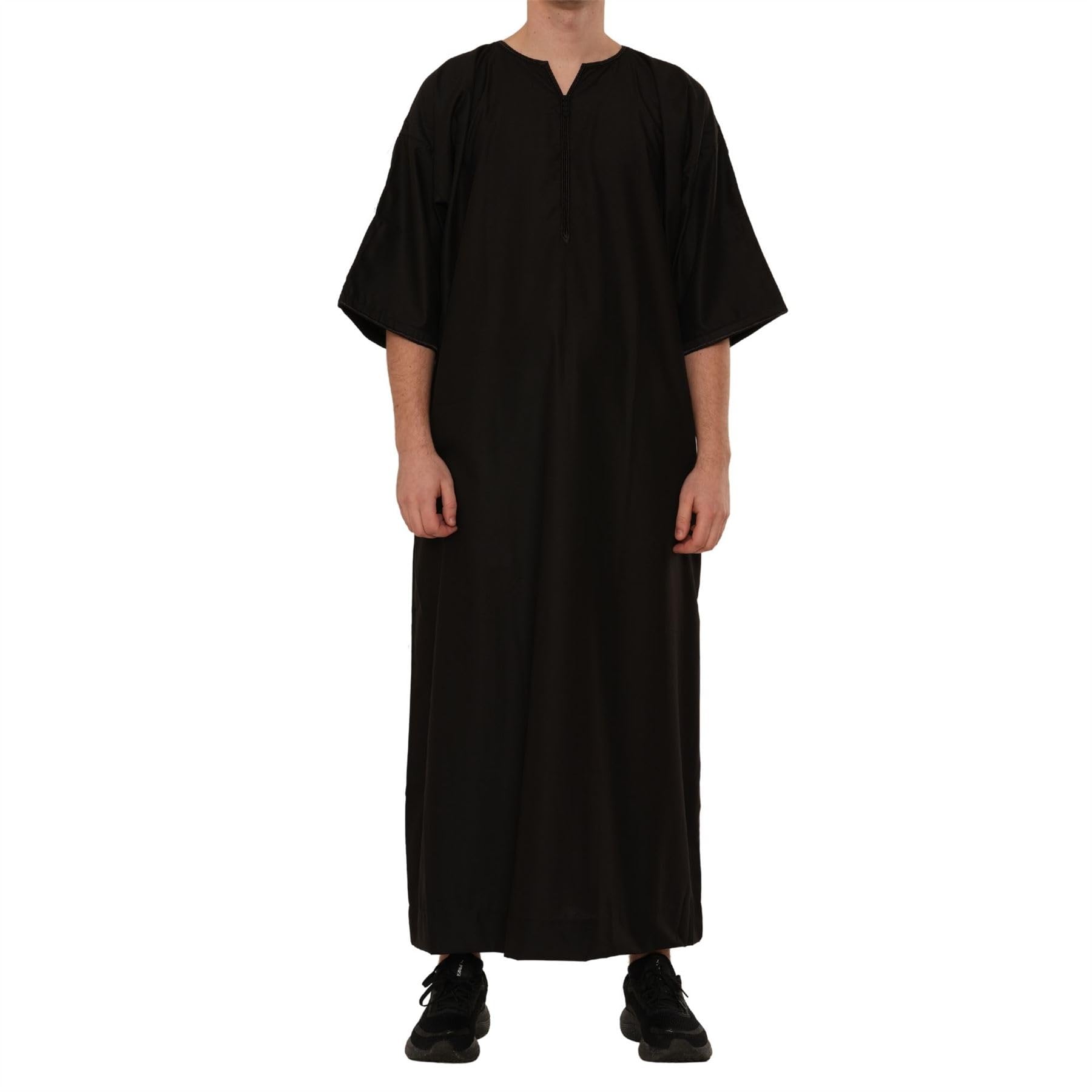 Thobez Men's Thobe Emirati Omani Jubba Muslim Kaftan Half Sleeve Chest Zipper Islamic Dress - Black 58