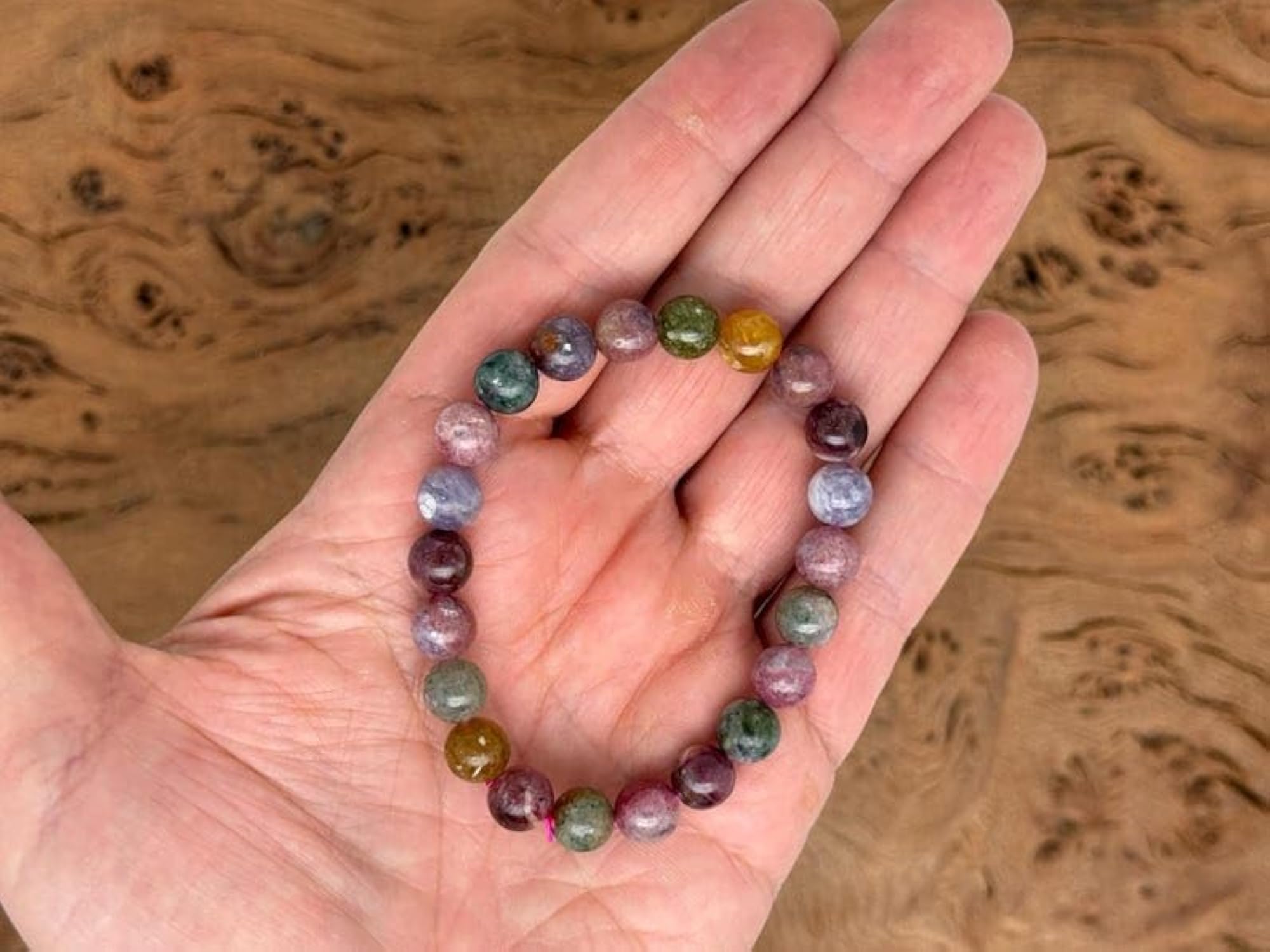 Unisex Natural Rainbow Tourmaline 8mm Bead Stretchable Bracelet