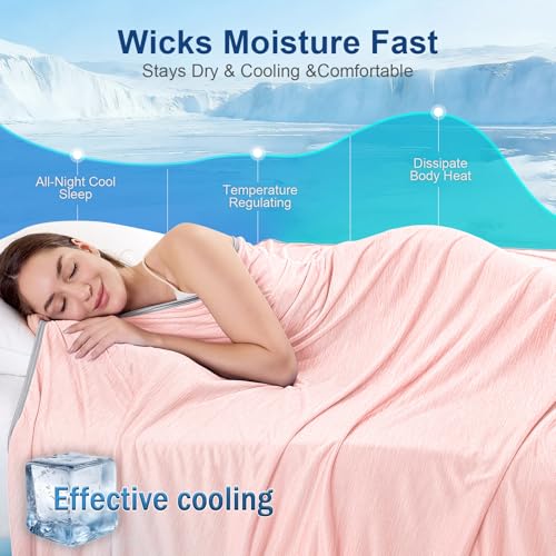Image of KMUSET Cooling Blanket Throw (50 inchx60 inch), Double Sided Summer Cooling Blankets for Hot Sleepers & Night Sweats, Breathable Lightweight Blanket for Beach, Sofa Bed Couch, Gifts for Women Men Dusty Pink
